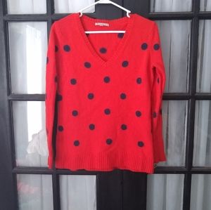 💚GAP Sweater Red and Navy Polka Dot size S V neck